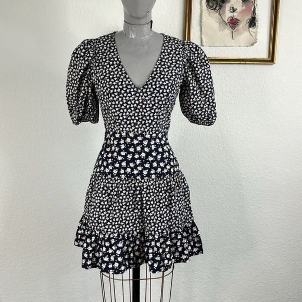FRENCH CONNECTION Puff Sleeve Whimsy Floral Mini Dress In Blue